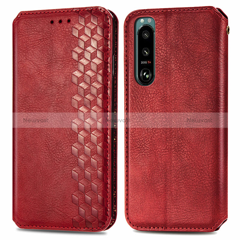 Leather Case Stands Flip Cover Holder S01D for Sony Xperia 5 IV Red