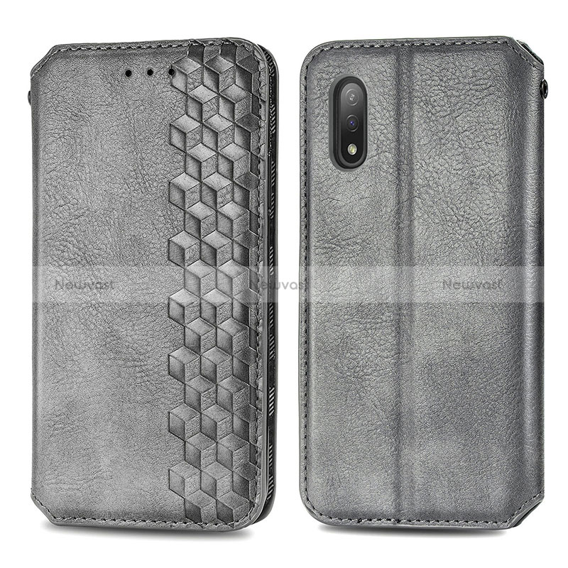 Leather Case Stands Flip Cover Holder S01D for Sony Xperia Ace II Gray