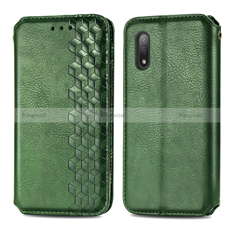 Leather Case Stands Flip Cover Holder S01D for Sony Xperia Ace II Green