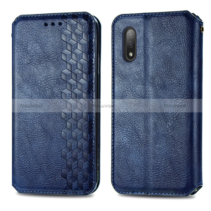 Leather Case Stands Flip Cover Holder S01D for Sony Xperia Ace II SO-41B Blue