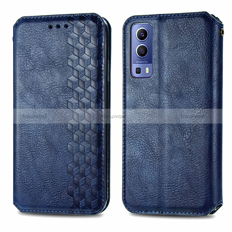 Leather Case Stands Flip Cover Holder S01D for Vivo iQOO Z3 5G Blue