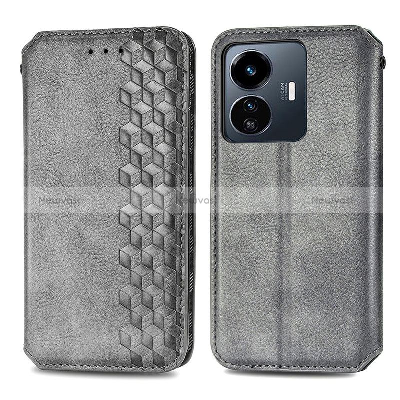 Leather Case Stands Flip Cover Holder S01D for Vivo iQOO Z6 Lite 5G Gray