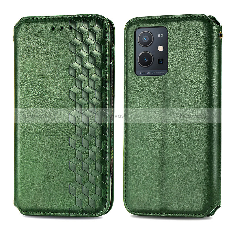 Leather Case Stands Flip Cover Holder S01D for Vivo T1 5G India Green