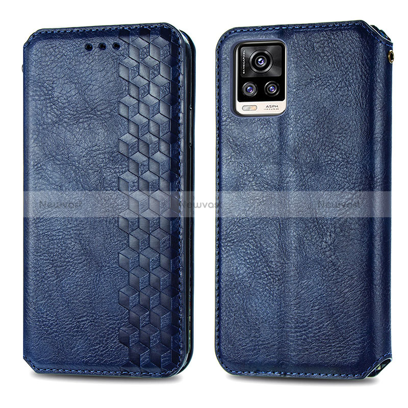 Leather Case Stands Flip Cover Holder S01D for Vivo V20 (2021) Blue