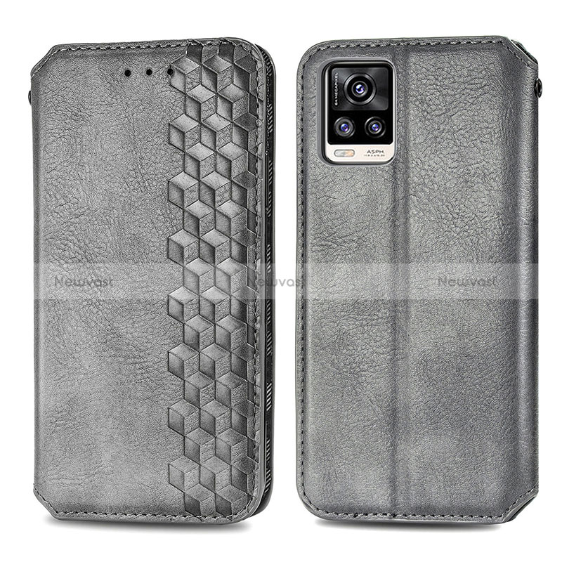 Leather Case Stands Flip Cover Holder S01D for Vivo V20 (2021) Gray