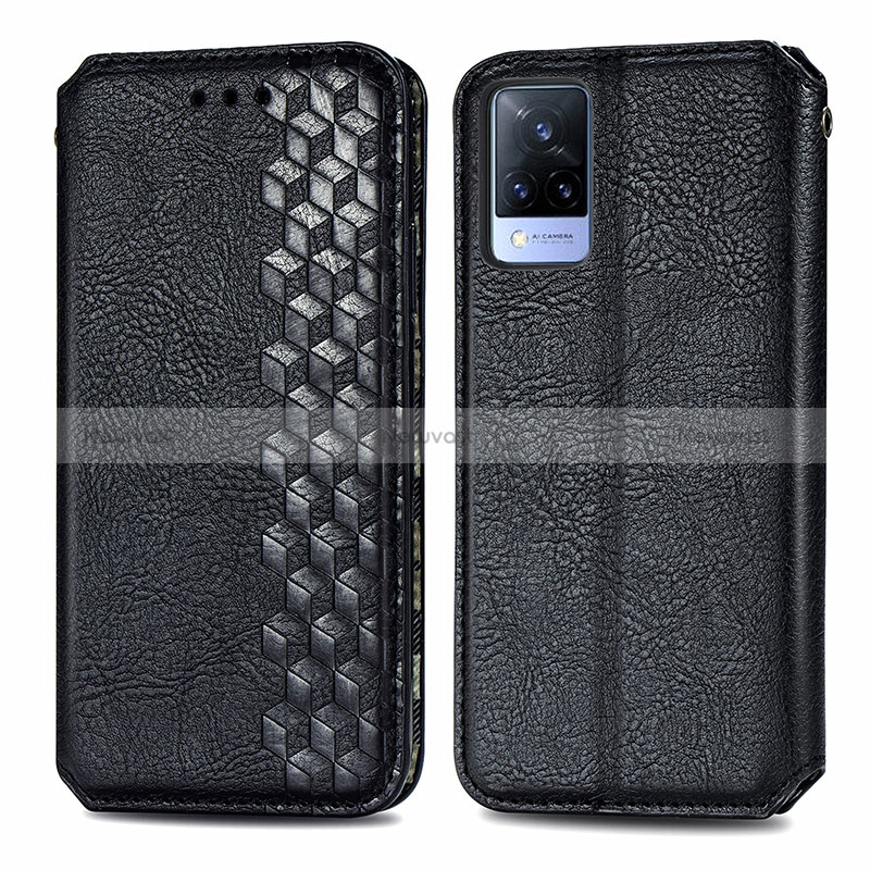 Leather Case Stands Flip Cover Holder S01D for Vivo V21 5G Black