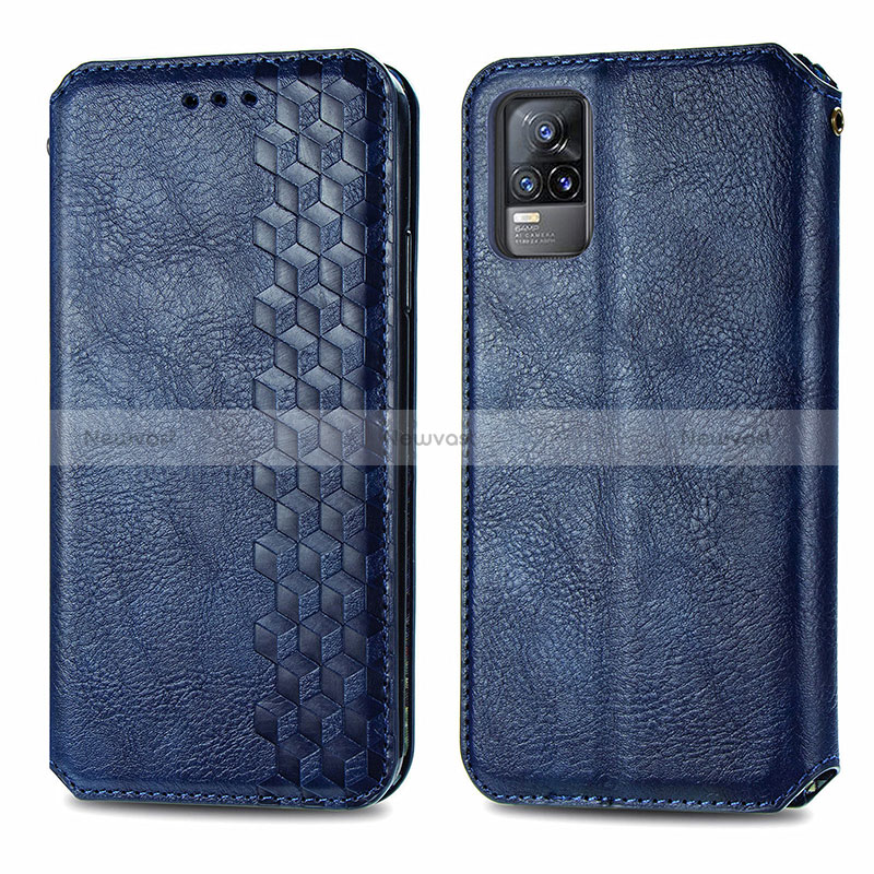 Leather Case Stands Flip Cover Holder S01D for Vivo V21e 4G Blue