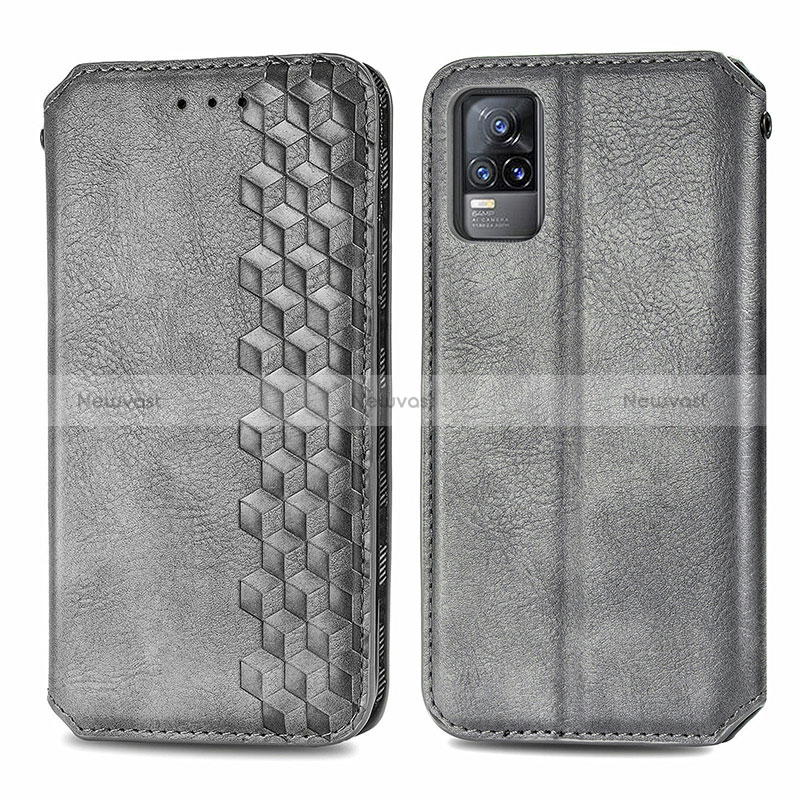 Leather Case Stands Flip Cover Holder S01D for Vivo V21e 4G Gray