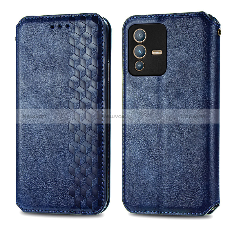 Leather Case Stands Flip Cover Holder S01D for Vivo V23 Pro 5G Blue