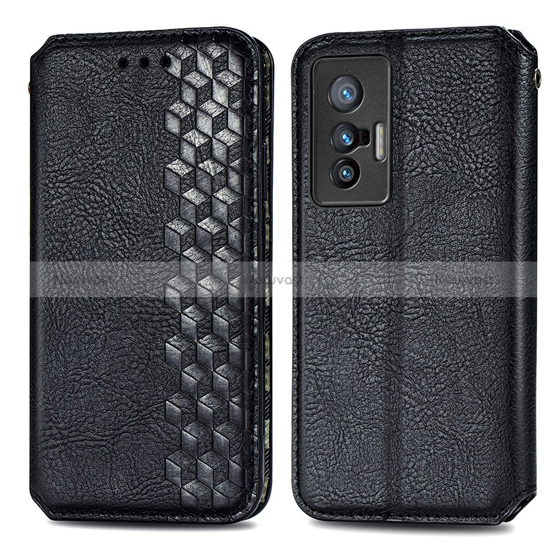 Leather Case Stands Flip Cover Holder S01D for Vivo X70 5G Black