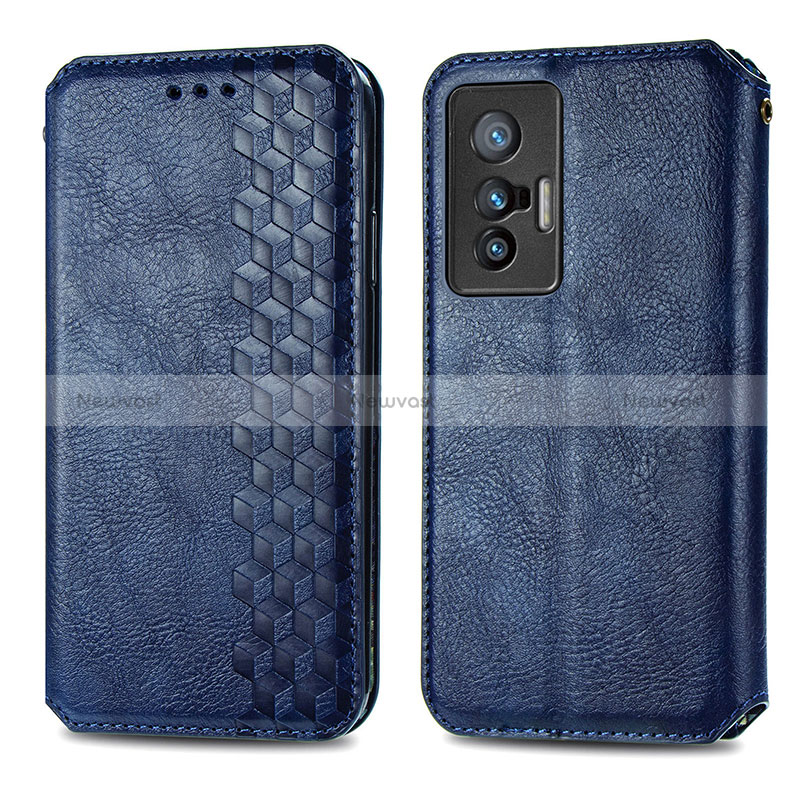 Leather Case Stands Flip Cover Holder S01D for Vivo X70 5G Blue