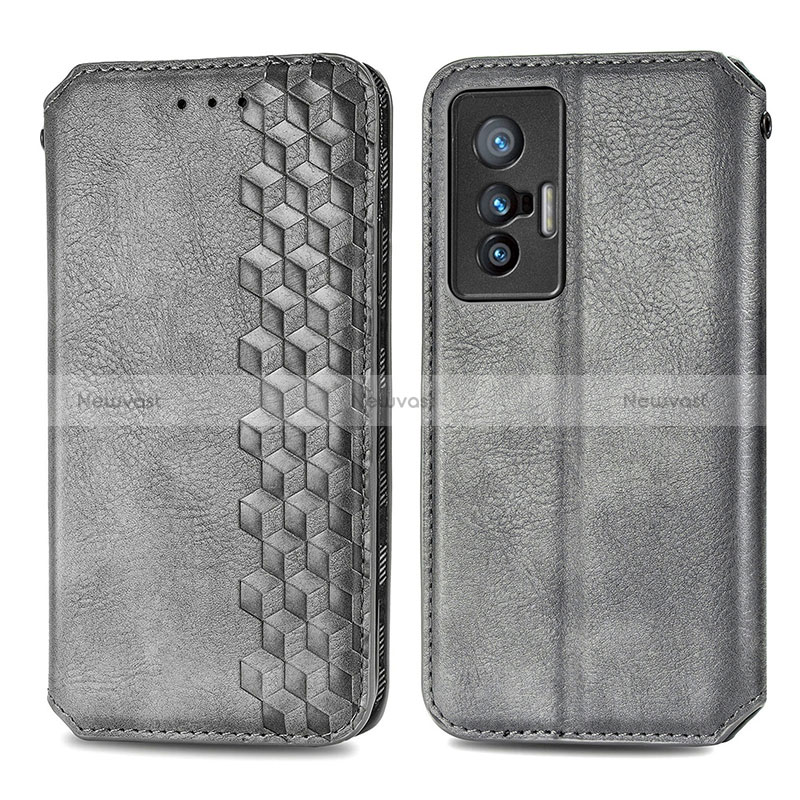 Leather Case Stands Flip Cover Holder S01D for Vivo X70 5G Gray