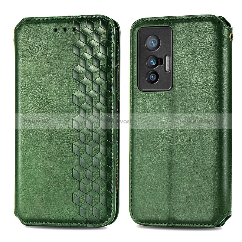 Leather Case Stands Flip Cover Holder S01D for Vivo X70t Green