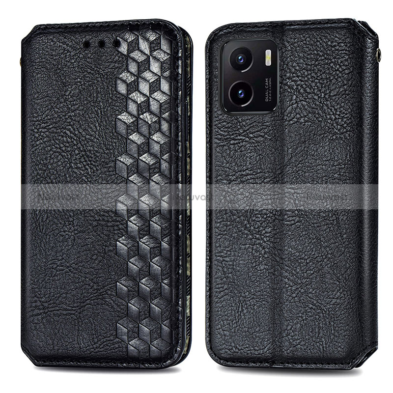 Leather Case Stands Flip Cover Holder S01D for Vivo Y01 Black