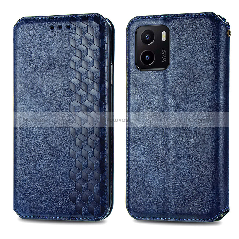 Leather Case Stands Flip Cover Holder S01D for Vivo Y01A Blue