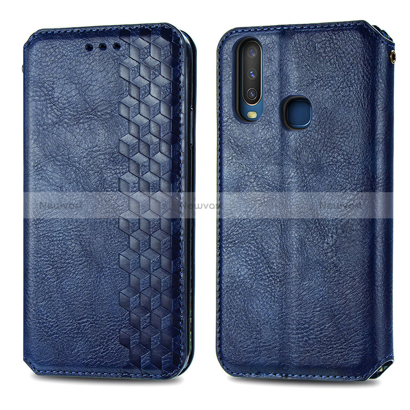 Leather Case Stands Flip Cover Holder S01D for Vivo Y11 Blue