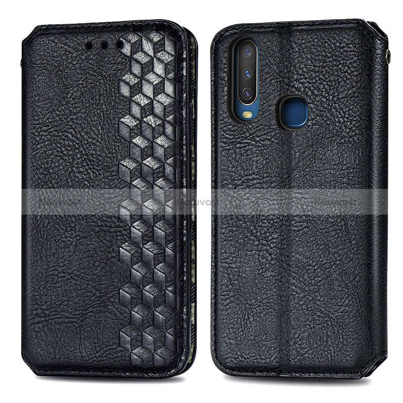 Leather Case Stands Flip Cover Holder S01D for Vivo Y12 Black