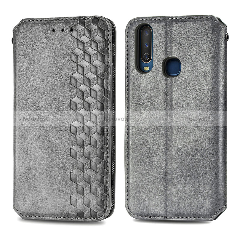 Leather Case Stands Flip Cover Holder S01D for Vivo Y12 Gray