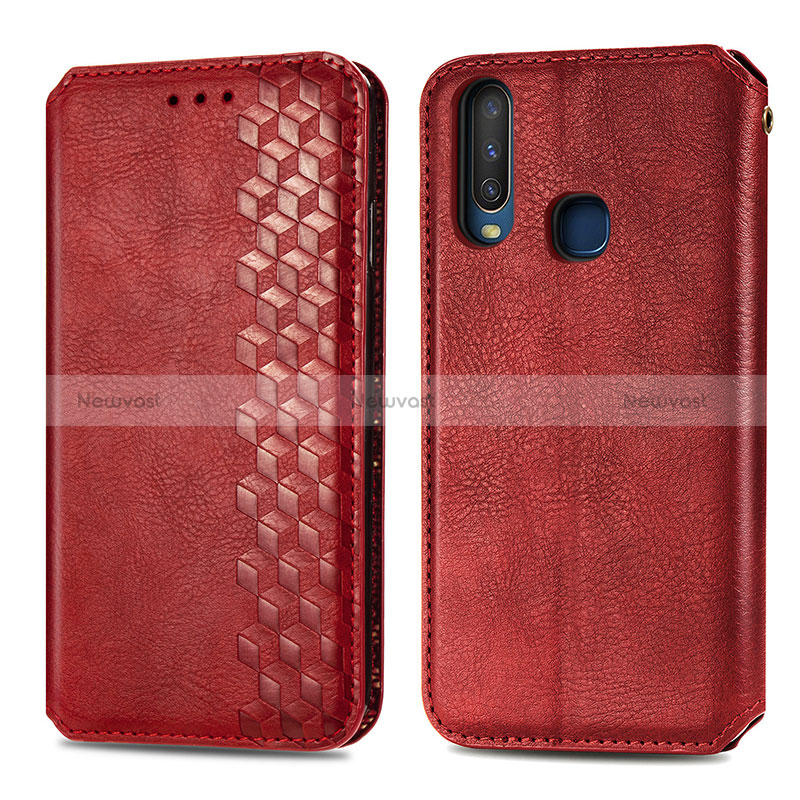 Leather Case Stands Flip Cover Holder S01D for Vivo Y12 Red