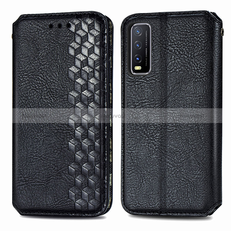 Leather Case Stands Flip Cover Holder S01D for Vivo Y12s (2021) Black