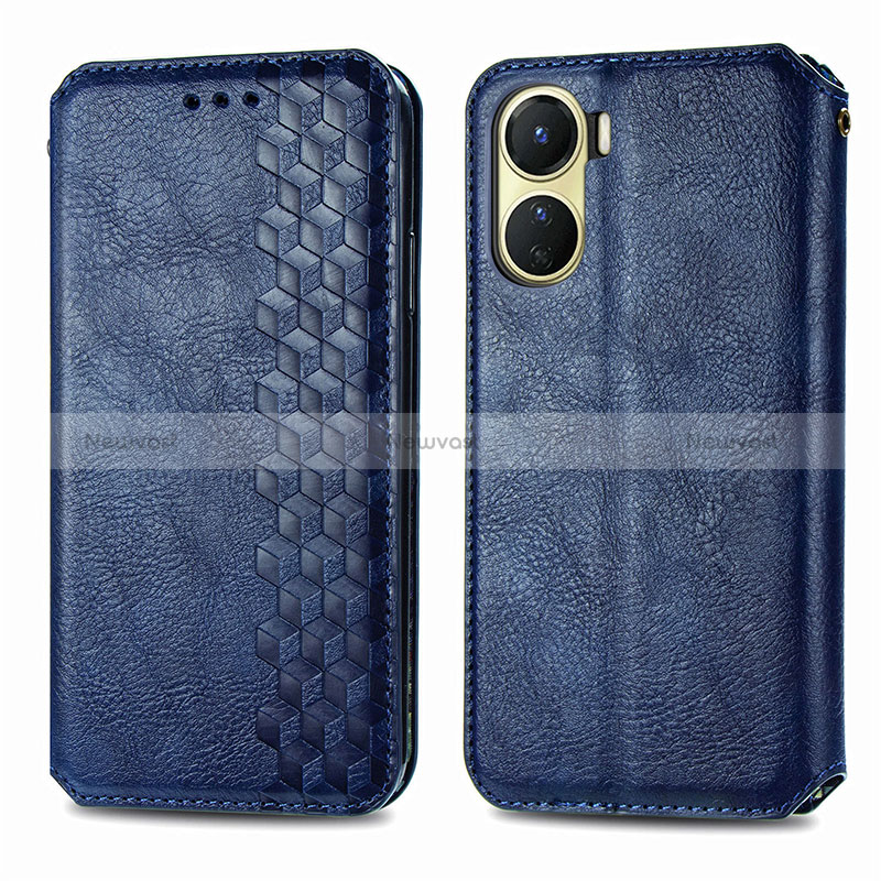 Leather Case Stands Flip Cover Holder S01D for Vivo Y16 Blue