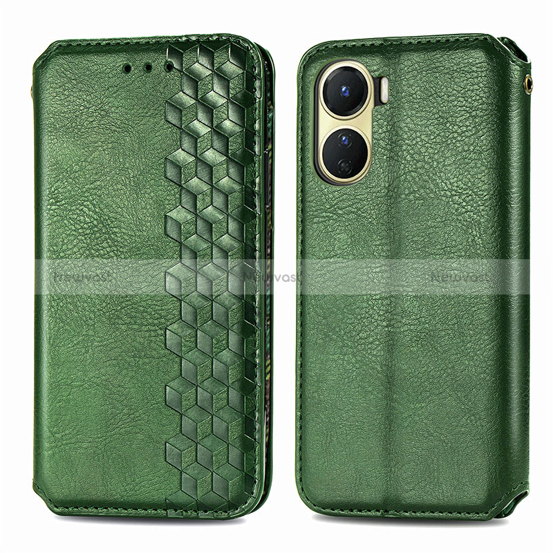 Leather Case Stands Flip Cover Holder S01D for Vivo Y16 Green