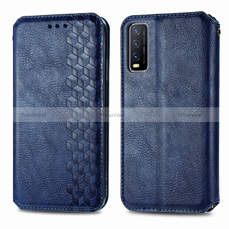 Leather Case Stands Flip Cover Holder S01D for Vivo Y20 (2021) Blue