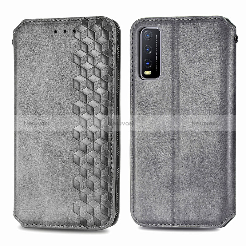 Leather Case Stands Flip Cover Holder S01D for Vivo Y20 (2021) Gray