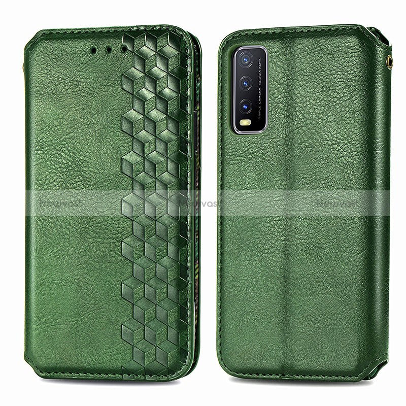 Leather Case Stands Flip Cover Holder S01D for Vivo Y20 Green