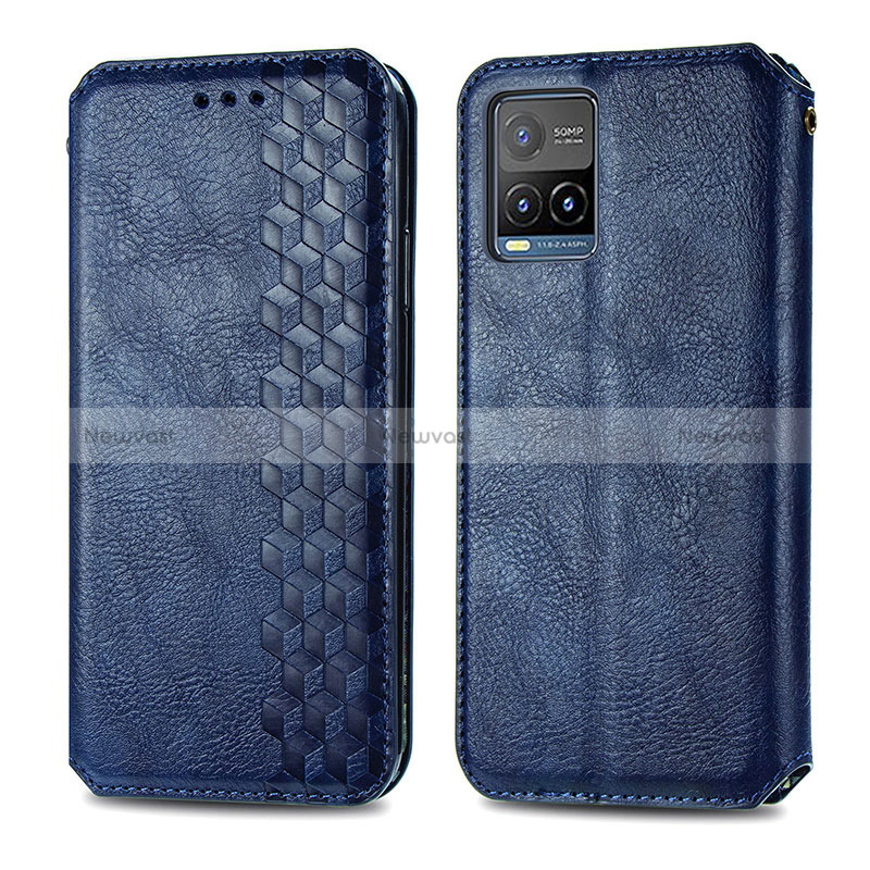 Leather Case Stands Flip Cover Holder S01D for Vivo Y21a Blue