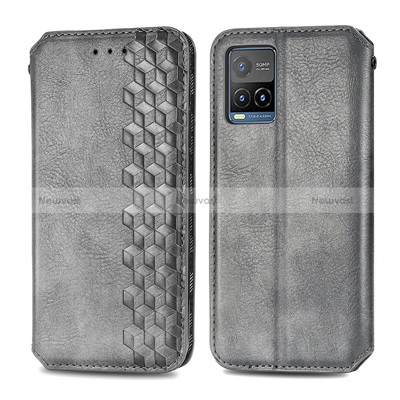 Leather Case Stands Flip Cover Holder S01D for Vivo Y21e Gray