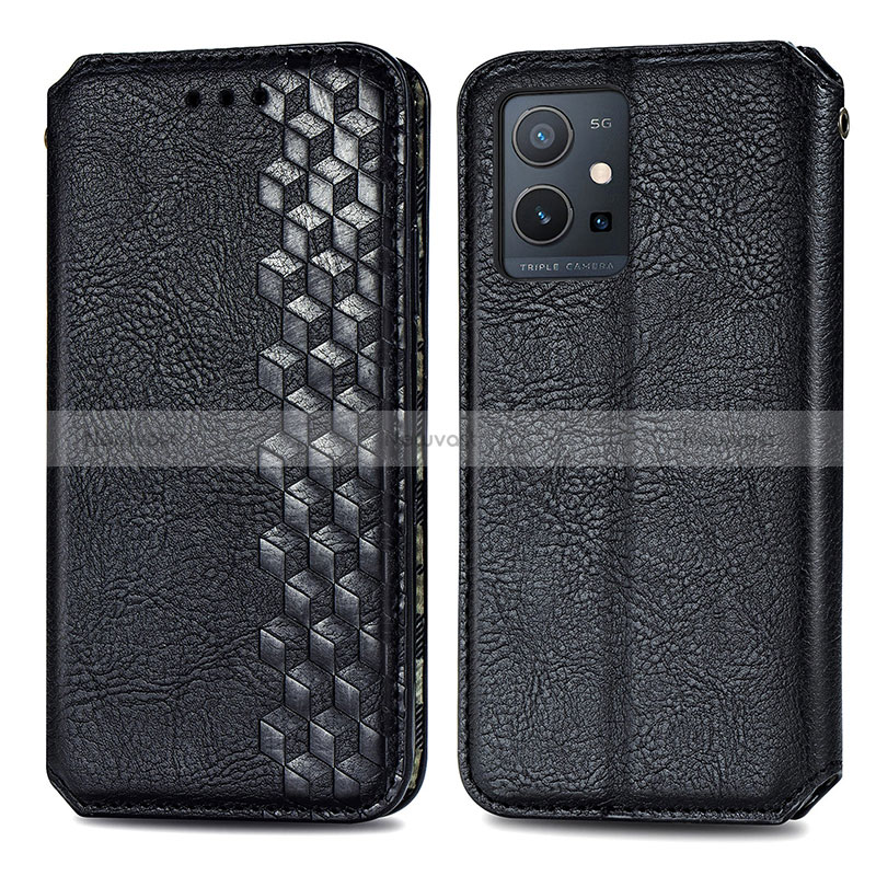 Leather Case Stands Flip Cover Holder S01D for Vivo Y30 5G Black