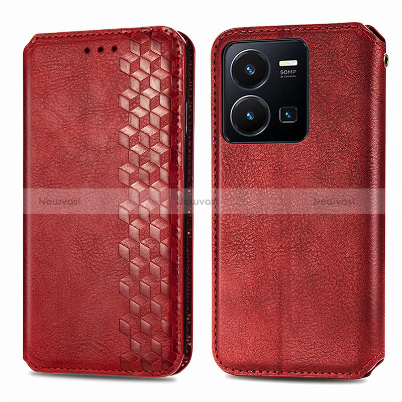 Leather Case Stands Flip Cover Holder S01D for Vivo Y35 4G Red