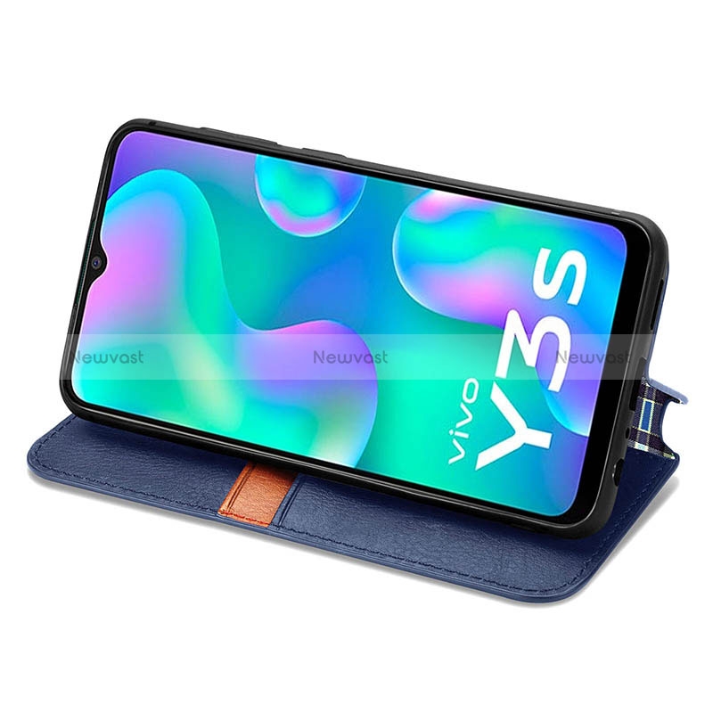 Leather Case Stands Flip Cover Holder S01D for Vivo Y3s (2021)