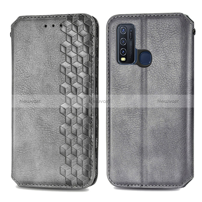 Leather Case Stands Flip Cover Holder S01D for Vivo Y50 Gray