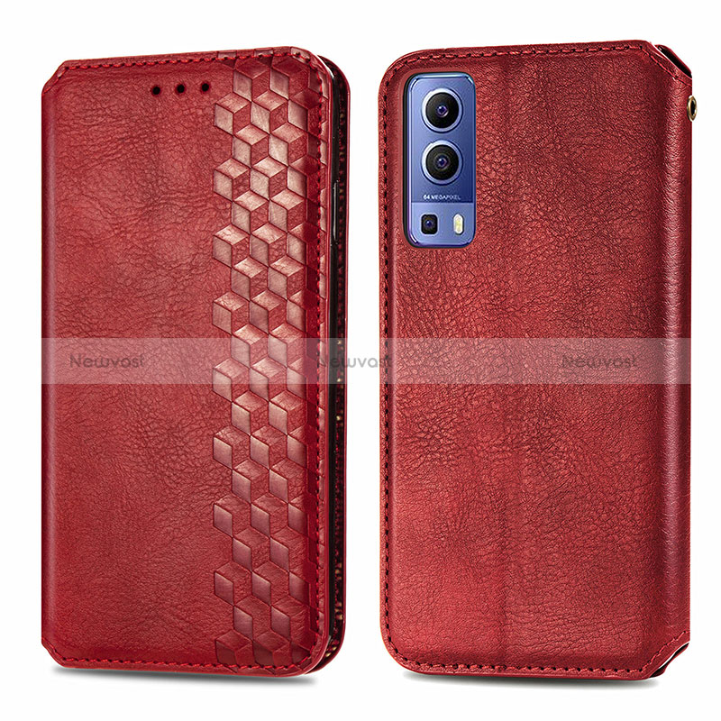 Leather Case Stands Flip Cover Holder S01D for Vivo Y72 5G Red