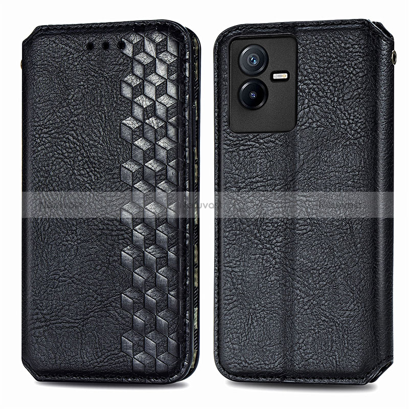 Leather Case Stands Flip Cover Holder S01D for Vivo Y73t Black