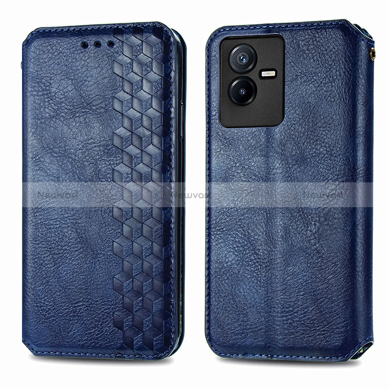 Leather Case Stands Flip Cover Holder S01D for Vivo Y73t Blue