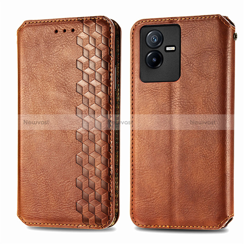 Leather Case Stands Flip Cover Holder S01D for Vivo Y73t Brown