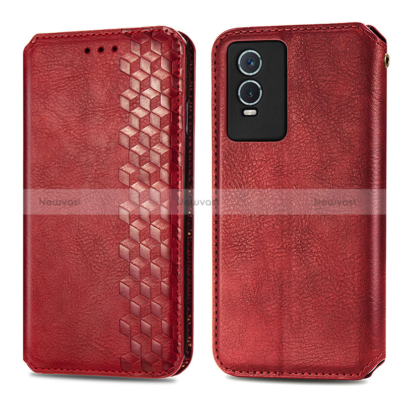 Leather Case Stands Flip Cover Holder S01D for Vivo Y74s 5G Red