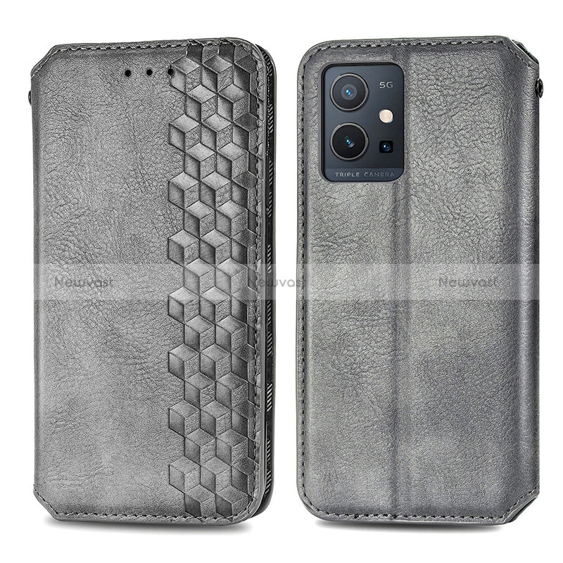 Leather Case Stands Flip Cover Holder S01D for Vivo Y75 5G Gray