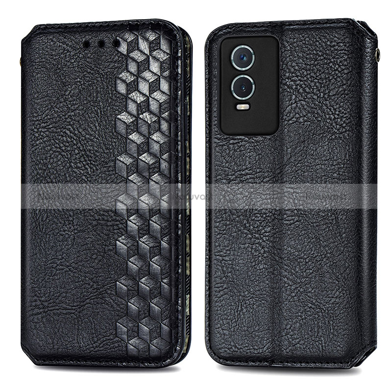 Leather Case Stands Flip Cover Holder S01D for Vivo Y76s 5G Black