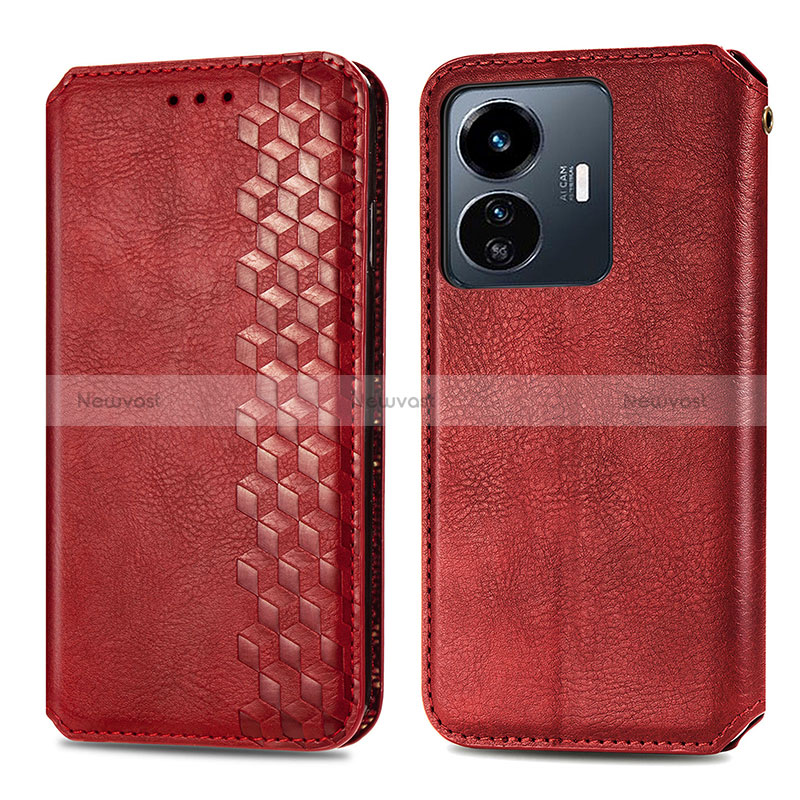 Leather Case Stands Flip Cover Holder S01D for Vivo Y77 5G Red