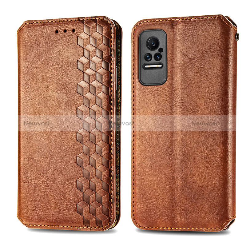 Leather Case Stands Flip Cover Holder S01D for Xiaomi Civi 1S 5G Brown