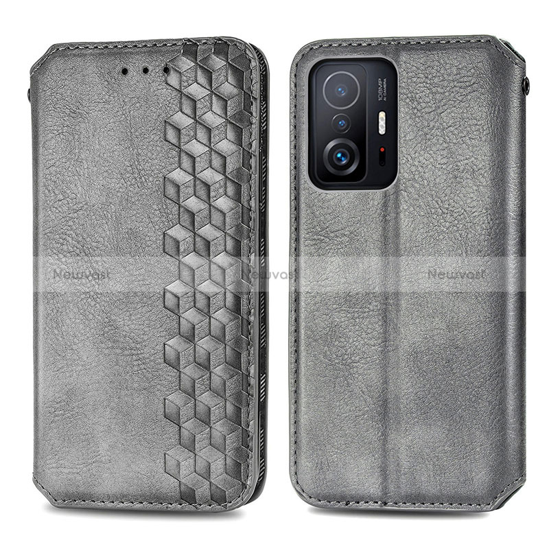 Leather Case Stands Flip Cover Holder S01D for Xiaomi Mi 11T Pro 5G Gray