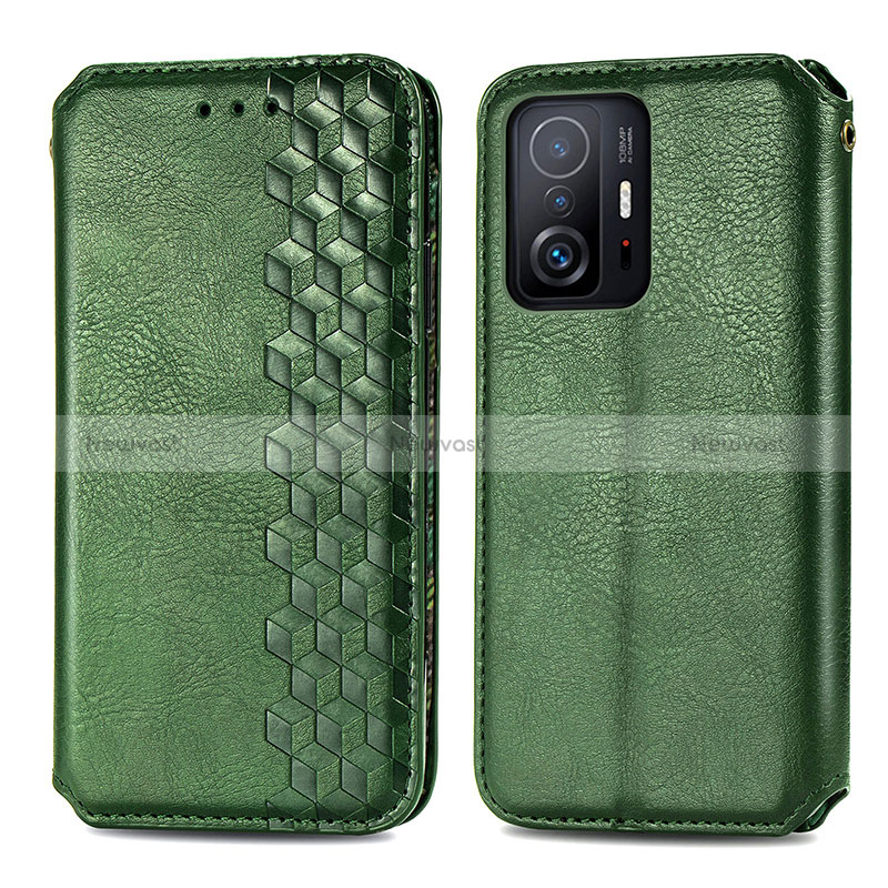 Leather Case Stands Flip Cover Holder S01D for Xiaomi Mi 11T Pro 5G Green