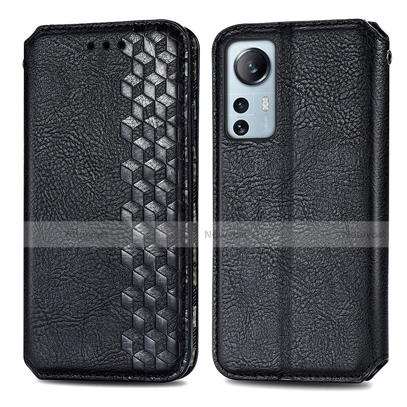 Leather Case Stands Flip Cover Holder S01D for Xiaomi Mi 12 5G Black