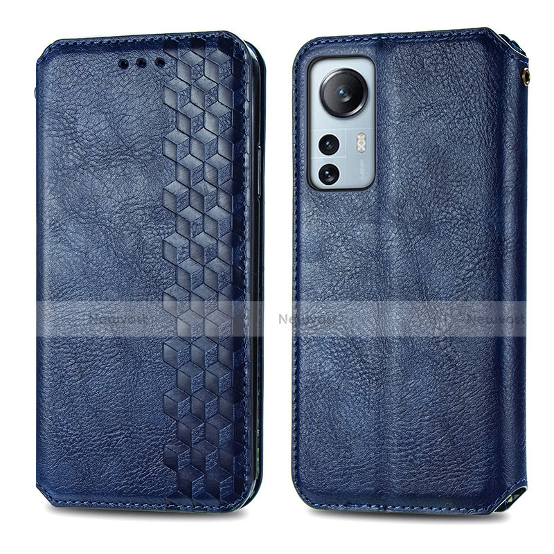 Leather Case Stands Flip Cover Holder S01D for Xiaomi Mi 12 5G Blue