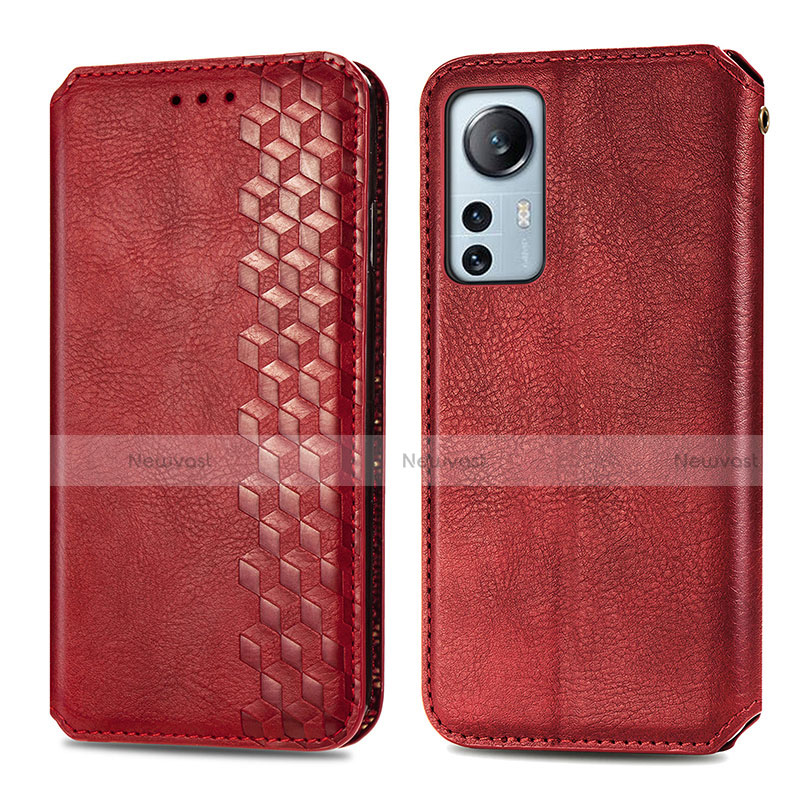 Leather Case Stands Flip Cover Holder S01D for Xiaomi Mi 12 5G Red