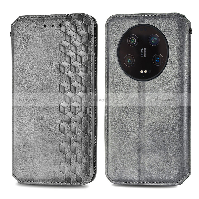 Leather Case Stands Flip Cover Holder S01D for Xiaomi Mi 13 Ultra 5G Gray